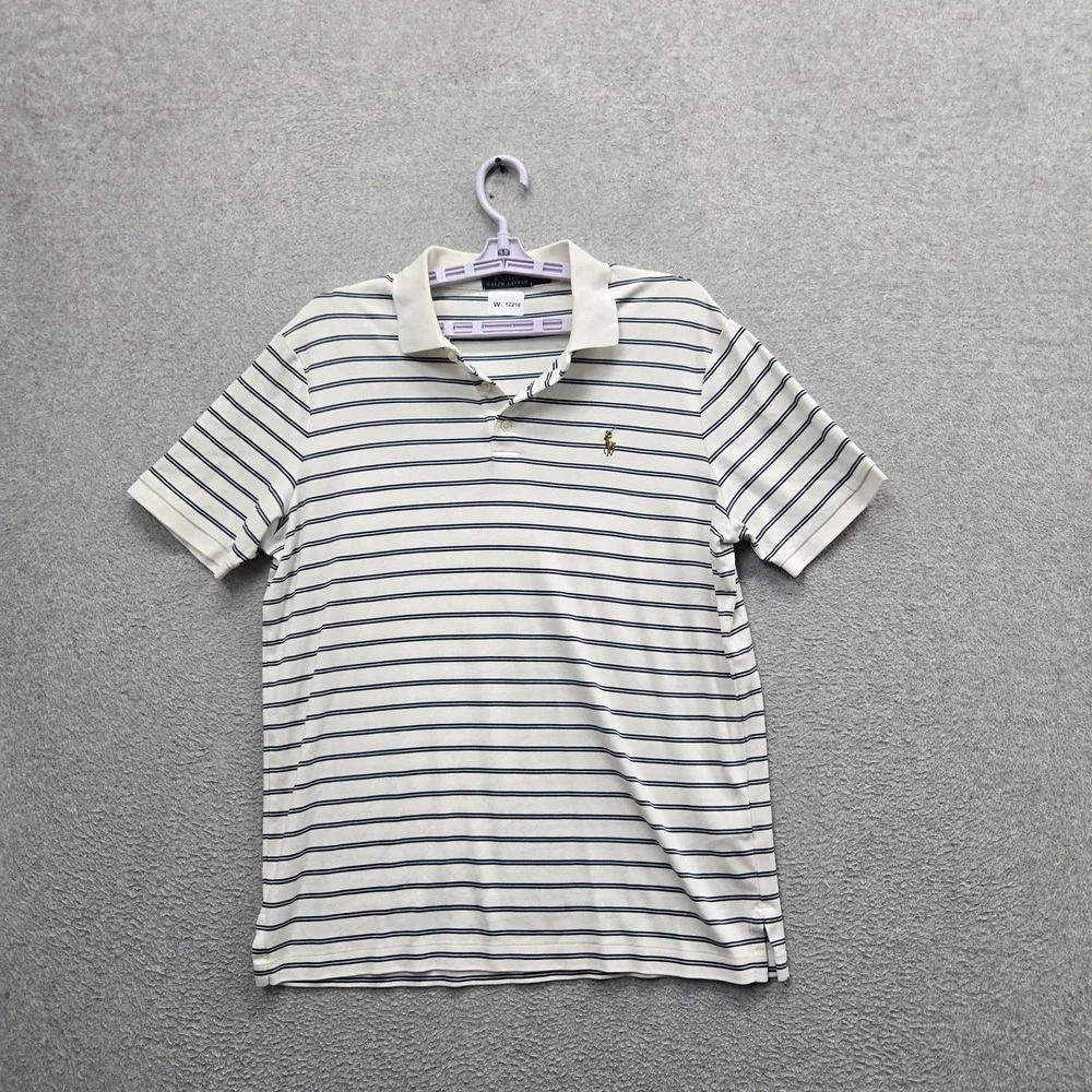 Polo Ralph Lauren Men Polo M White Embroidered Striped Button Classic